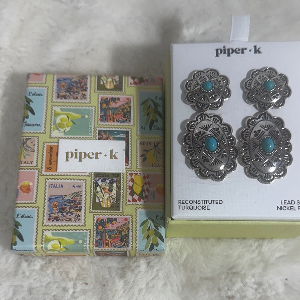 Piper K reconstituted Turquoise and silver dangle earrings